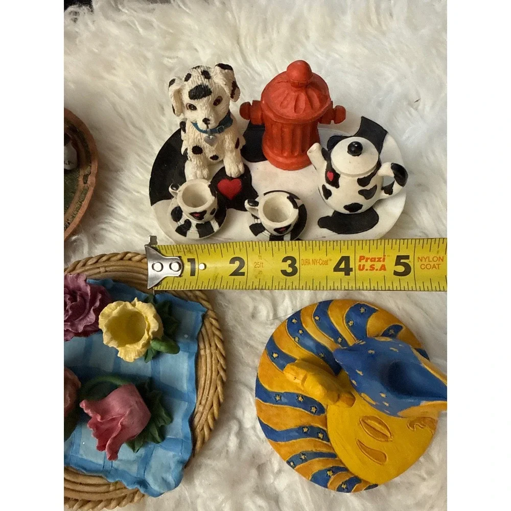 Vintage Whimsical Miniature Resin Tea Set Lot 6 Themes Bee Floral Dog Seal Cow